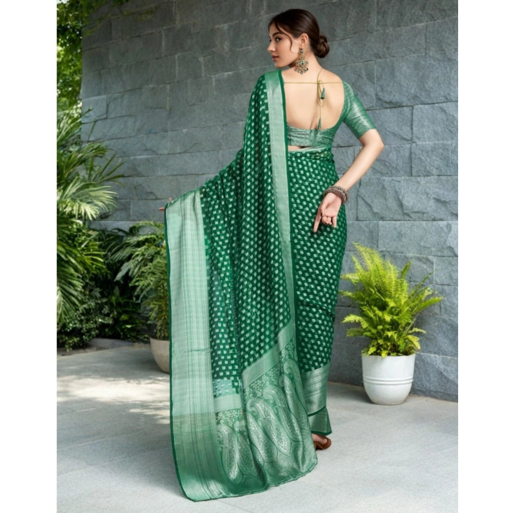 Generic Women's Georgette Weaving Saree With Unstitched Blouse 5.5Mtr (Green)