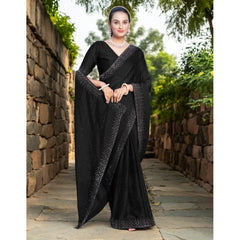 Generic Women's Rangoli Diamond Weaving - Stone Work Saree With Unstitched Blouse 5.5Mtr (Black)