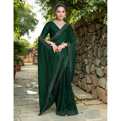 Generic Women's Rangoli Diamond Weaving - Stone Work Saree With Unstitched Blouse 5.5Mtr (Green)
