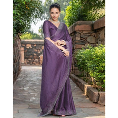 Generic Women's Rangoli Diamond Weaving - Stone Work Saree With Unstitched Blouse 5.5Mtr (Lavender)