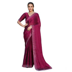Generic Women's Rangoli Diamond Weaving - Stone Work Saree With Unstitched Blouse 5.5Mtr (Maroon)