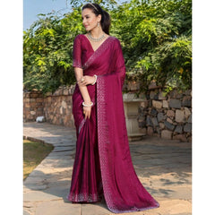 Generic Women's Rangoli Diamond Weaving - Stone Work Saree With Unstitched Blouse 5.5Mtr (Maroon)