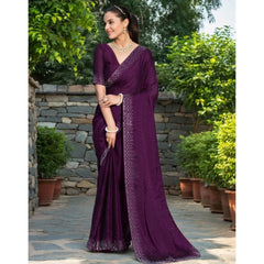 Generic Women's Rangoli Diamond Weaving - Stone Work Saree With Unstitched Blouse 5.5Mtr (Purple)