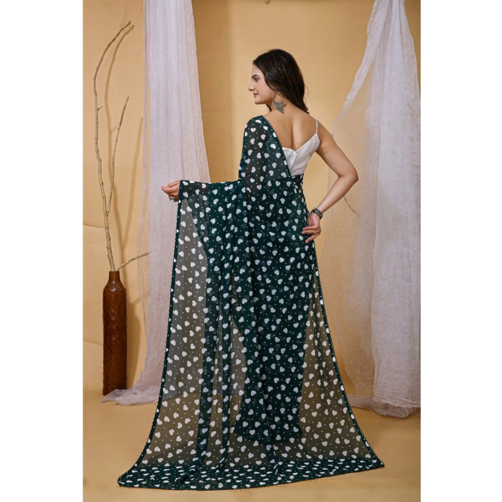 Generic Women's Georgette Printed Saree With Unstitched Blouse 5.5Mtr (Green)