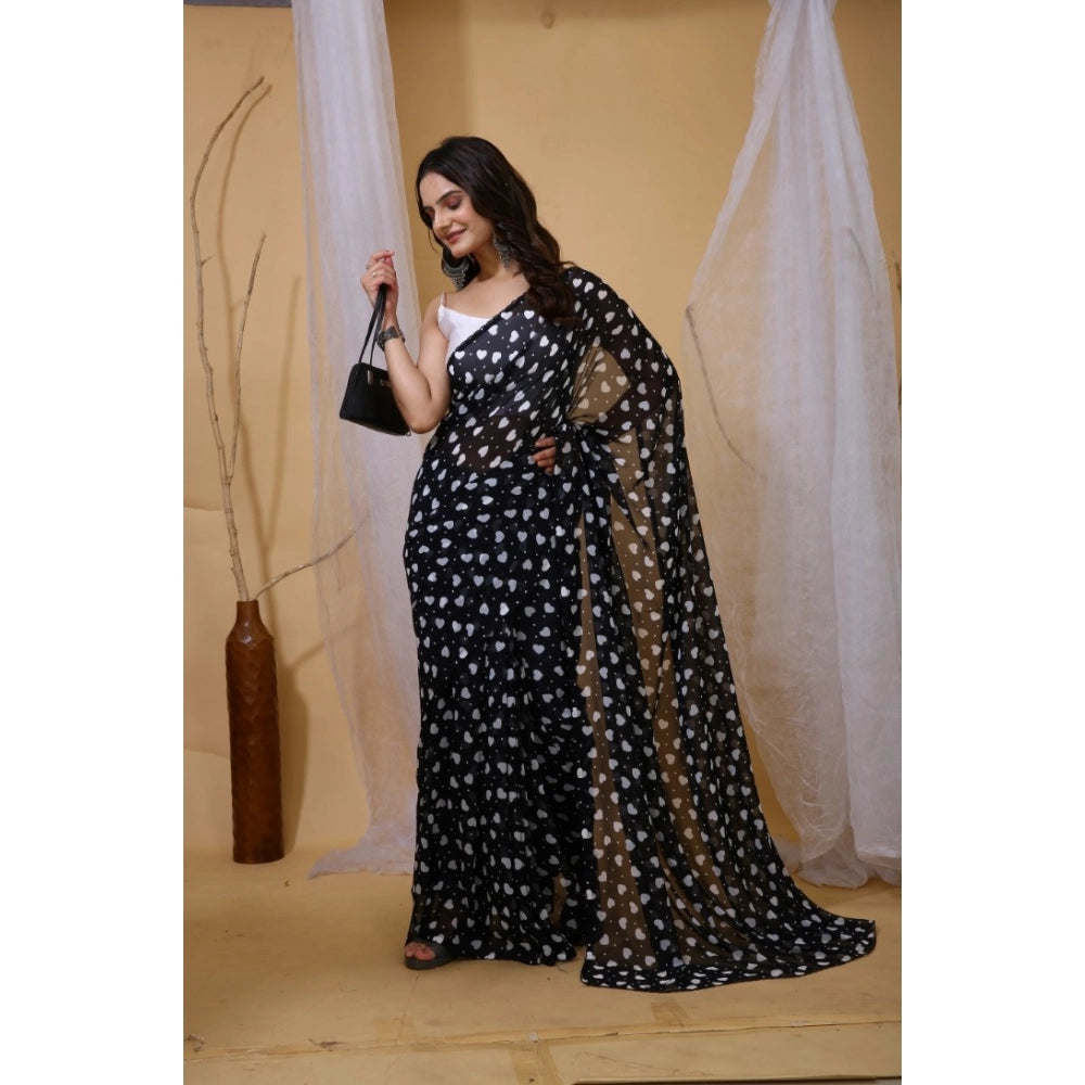 Generic Women's Georgette Printed Saree With Unstitched Blouse 5.5Mtr (Black)