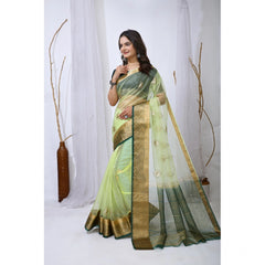 Generic Women's Organza jacquard Embellished Saree With Unstitched Blouse 5.5Mtr (Light Green)