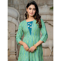 Generic Women's Rayon Print With Embroidery Work A-Line Kurti (Rama)