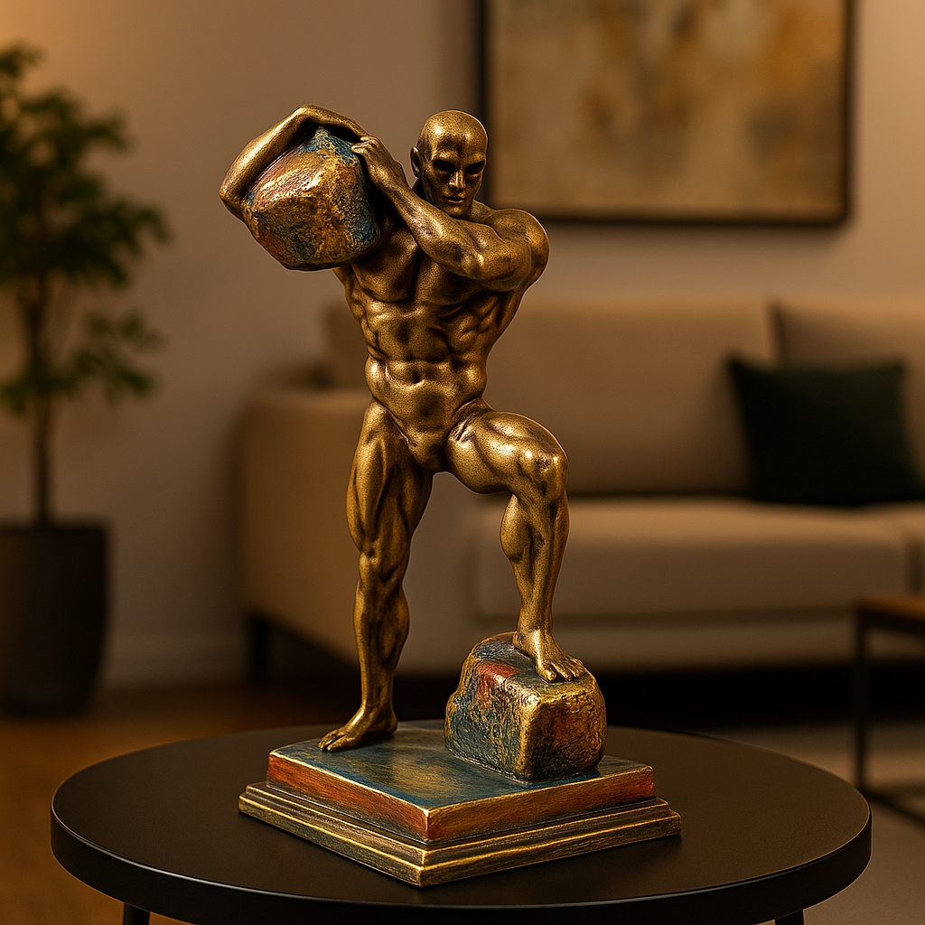 Strength Sculpture with Stone – Inspirational Resin Sculpture for Decor