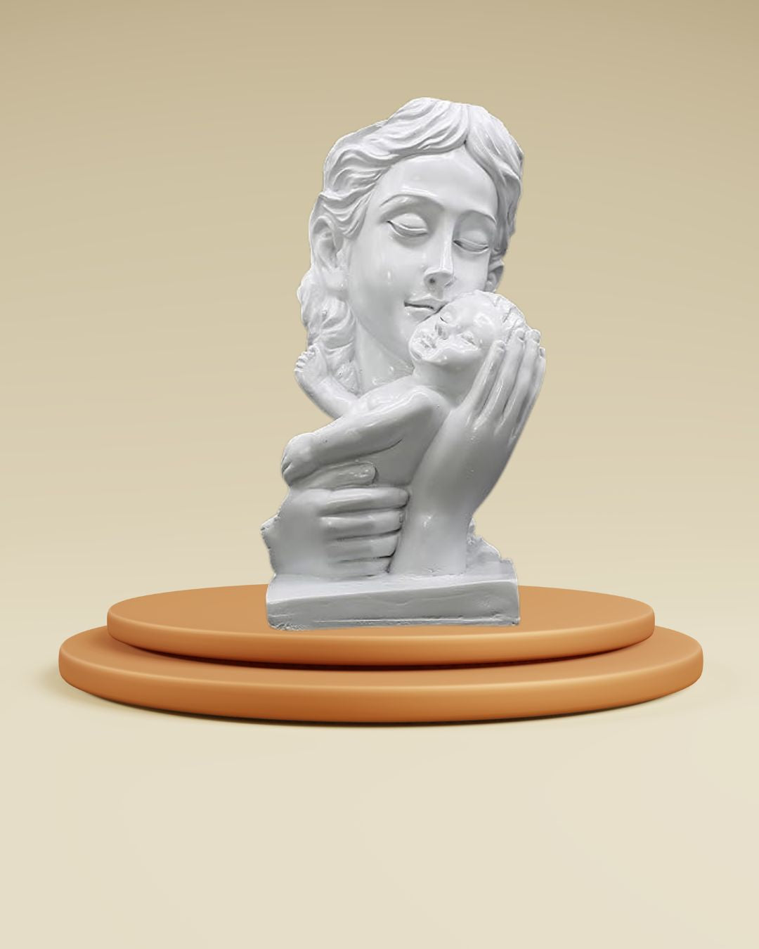 Mother and Child Decorative Statue, White Resin Sculpture.
