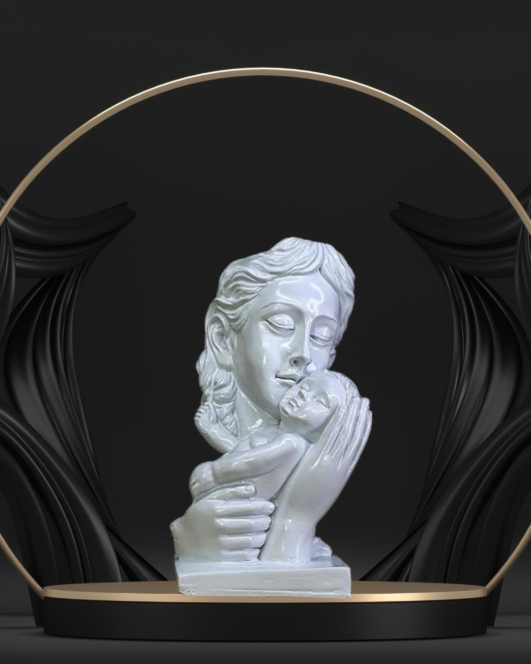 Mother and Child Decorative Statue, White Resin Sculpture.