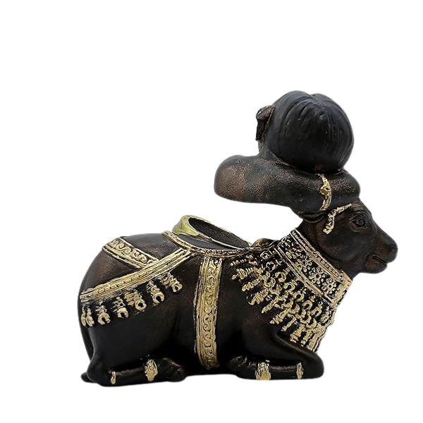 Ganesha on Nandi Cow Figurine  Bronze and Gold Finish, Handmade Hindu Idol, Religious Idol