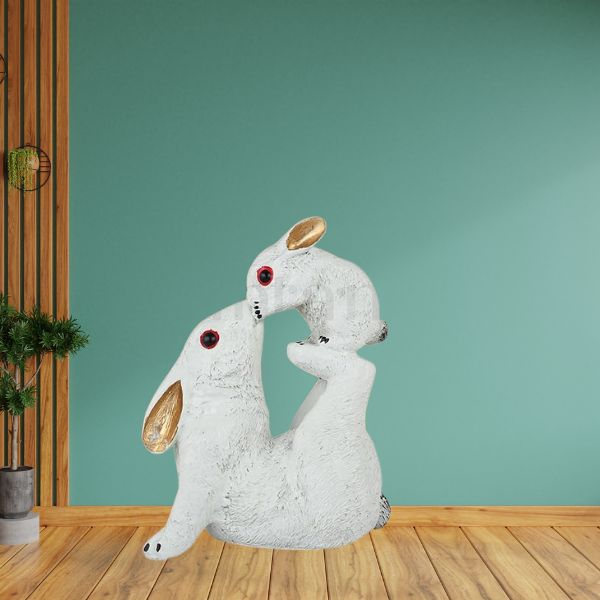 Mother Baby Love Playing Decorative Rabbit Showpiece Figurine for Home Decor | Decorative Idols for Living Room, Bedroom, Office Desk, Cabinets