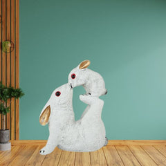 Mother Baby Love Playing Decorative Rabbit Showpiece Figurine for Home Decor | Decorative Idols for Living Room, Bedroom, Office Desk, Cabinets