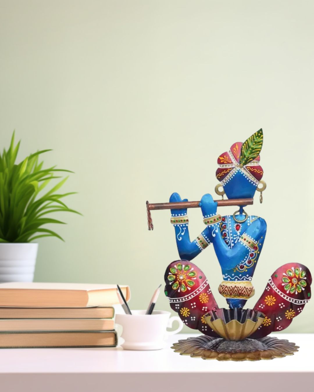 Handmade Handpainted Iron Krishna Showpiece for Home Decor