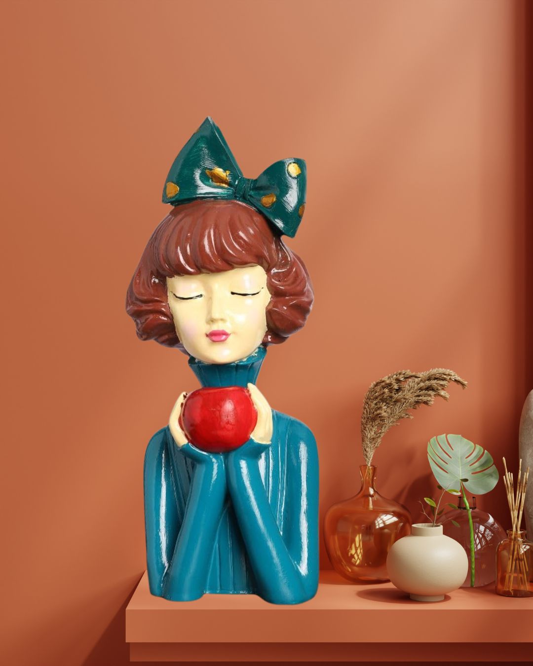 Charming Girl with Apple Statue | Handcrafted Figurine Showpiece | for Home, Living Room, Table Decoration