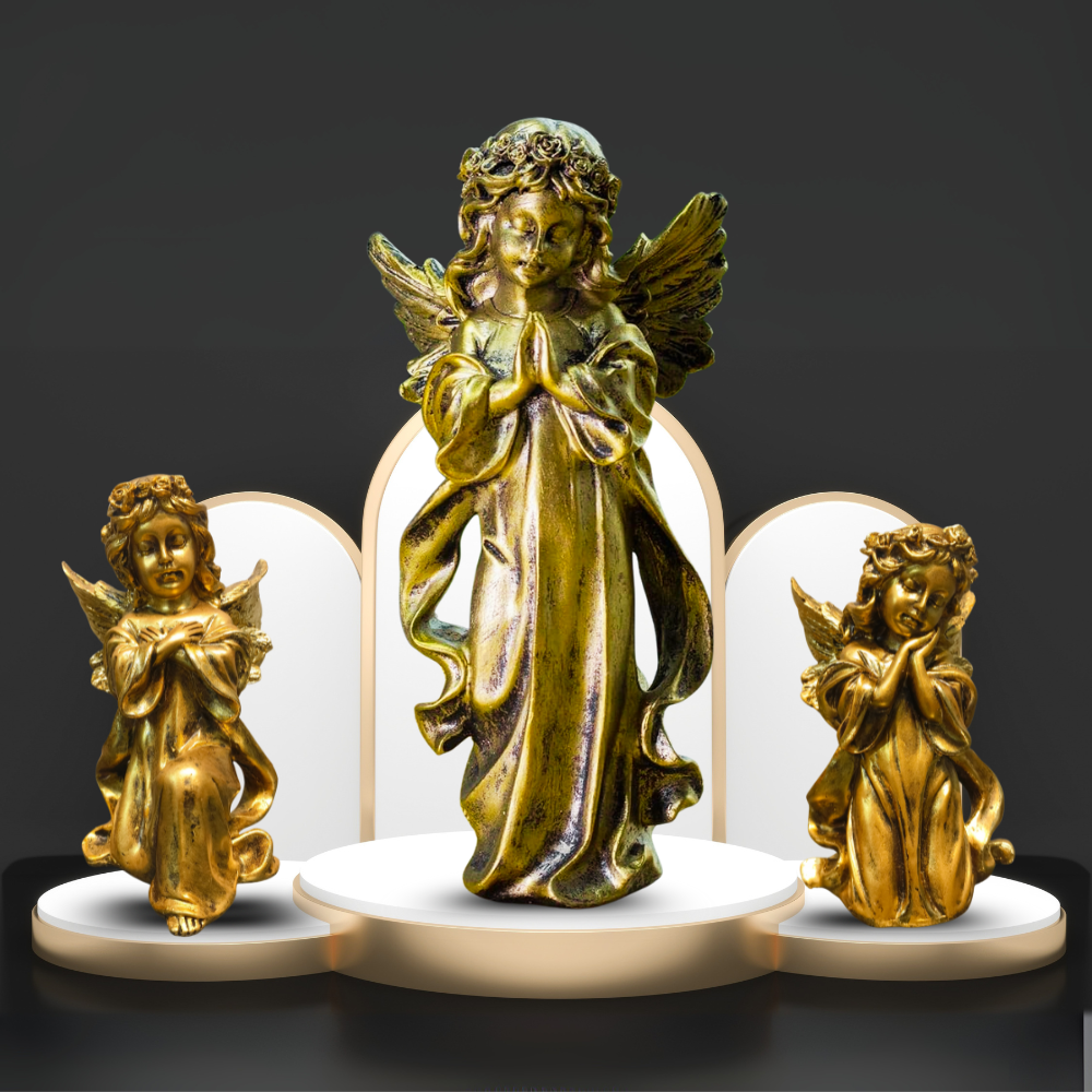 Golden Angel Showpiece for Home Decor | Praying Angel Statue | Antique Gold Angel Figurine Set