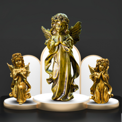 Golden Angel Showpiece for Home Decor | Praying Angel Statue | Antique Gold Angel Figurine Set
