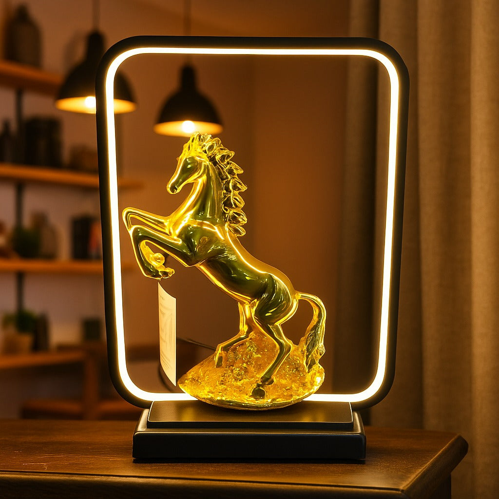 Golden Horse LED Table Lamp | Decorative Night Light With Horse Figurine | Modern Tabletop Lamp