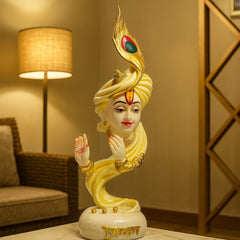 Krishna Face Statue with Peacock Feather