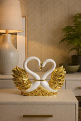 Heart Shape Swan Couple Showpiece | White Gold Romantic Home Decor | Love Gift Item