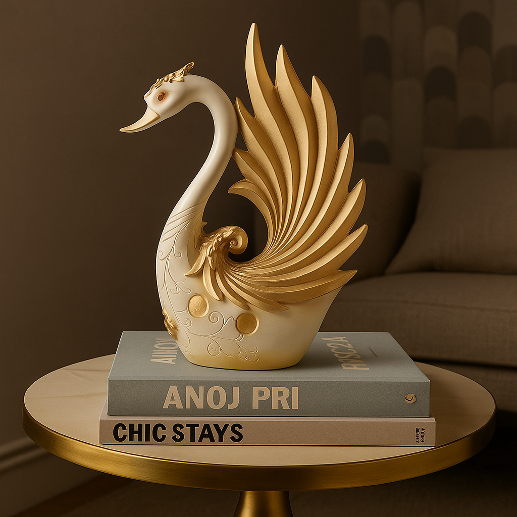White & Gold Swan Couple Showpiece- Elegant Showpiece