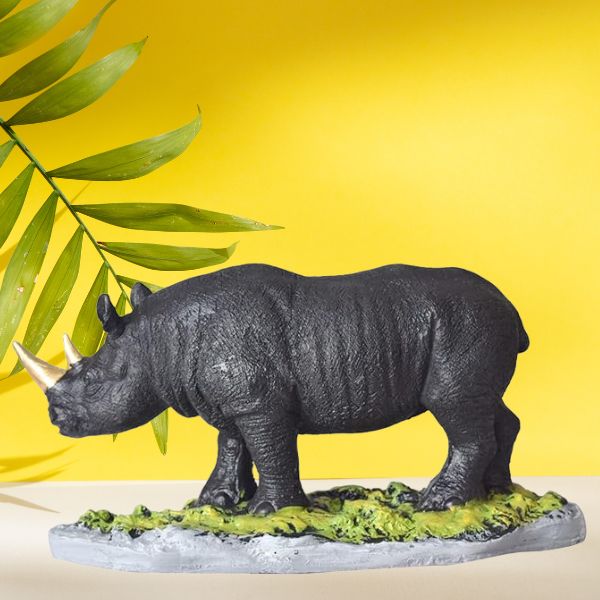 One Horned Rhinoceros Showpiece Table Accent Collectible Figurines for Home Interior Decor Item Handicraft 12 Inch (Black)