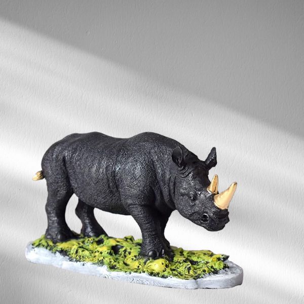 One Horned Rhinoceros Showpiece Table Accent Collectible Figurines for Home Interior Decor Item Handicraft 12 Inch (Black)