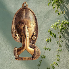 Welcome Namaste Lady Metal Hanging Religious Metal Wall Decor Showpiece Hanging Entrance Gate Decor Showpiece.