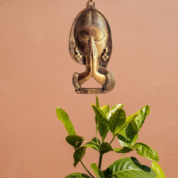 Welcome Namaste Lady Metal Hanging Religious Metal Wall Decor Showpiece Hanging Entrance Gate Decor Showpiece.