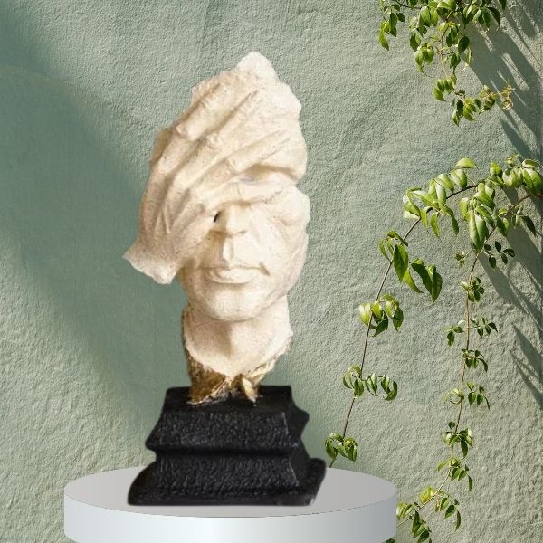 Antique Finish Man Hand on Face Showpiece ??Handcrafted Decorative Polyresin Figurine