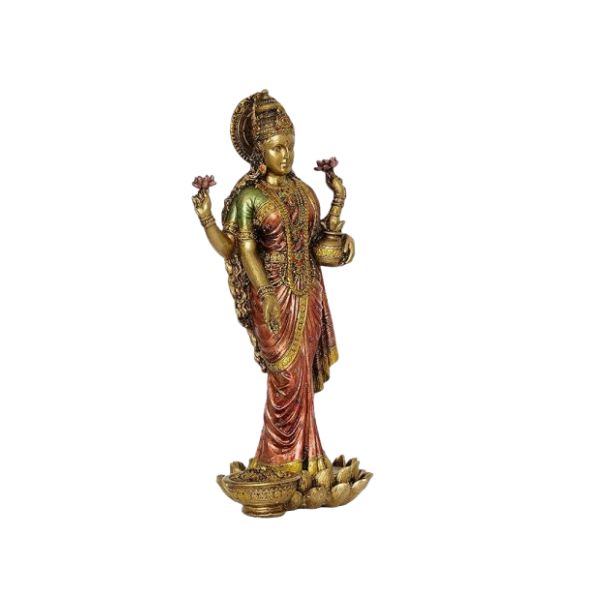 Laxmi Ji Standing Idol Statue for Home Temple, 10 Inch Height | Handmade Hindu Idol