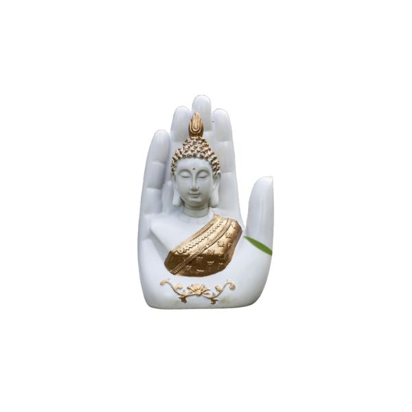 Polyresin Hand Palm Buddha Idol Showpieces for Living Room,Gift Items for Diwali,Decoration Item for Home d?cor,Table Decorations(White Buddha)