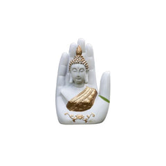 Polyresin Hand Palm Buddha Idol Showpieces for Living Room,Gift Items for Diwali,Decoration Item for Home d?cor,Table Decorations(White Buddha)