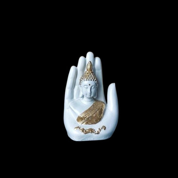 Polyresin Hand Palm Buddha Idol Showpieces for Living Room,Gift Items for Diwali,Decoration Item for Home d?cor,Table Decorations(White Buddha)