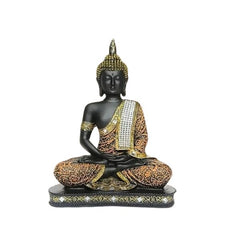 Meditating Sitting Buddha Statue Showpiece Idol ??Home Decor Item for Living Room & Gifts (1, Orange Black)
