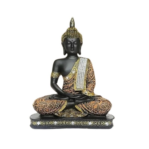 Meditating Sitting Buddha Statue Showpiece Idol ??Home Decor Item for Living Room & Gifts (1, Orange Black)