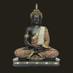 Meditating Sitting Buddha Statue Showpiece Idol ??Home Decor Item for Living Room & Gifts (1, Orange Black)