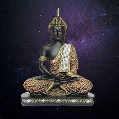 Meditating Sitting Buddha Statue Showpiece Idol ??Home Decor Item for Living Room & Gifts (1, Orange Black)