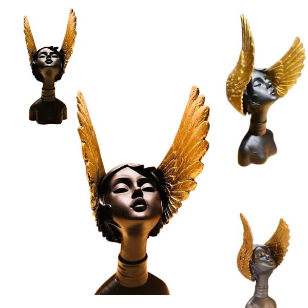 Grey & Golden Fairy Lady Statue Lucky Home Dcor Matte Finish Resin Decorative Figurines/Showpiece
