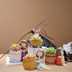 Girls Succulent Planter Pots Resin Creative Flowerpot Plant Container For Home Garden Office Desktop Decoration Multi