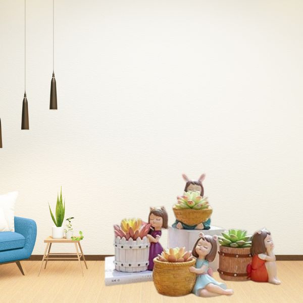 Girls Succulent Planter Pots Resin Creative Flowerpot Plant Container For Home Garden Office Desktop Decoration Multi