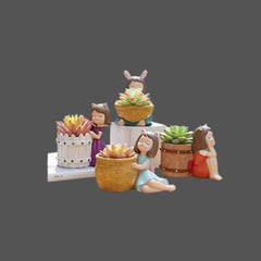 Girls Succulent Planter Pots Resin Creative Flowerpot Plant Container For Home Garden Office Desktop Decoration Multi