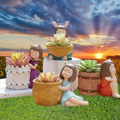 Girls Succulent Planter Pots Resin Creative Flowerpot Plant Container For Home Garden Office Desktop Decoration Multi