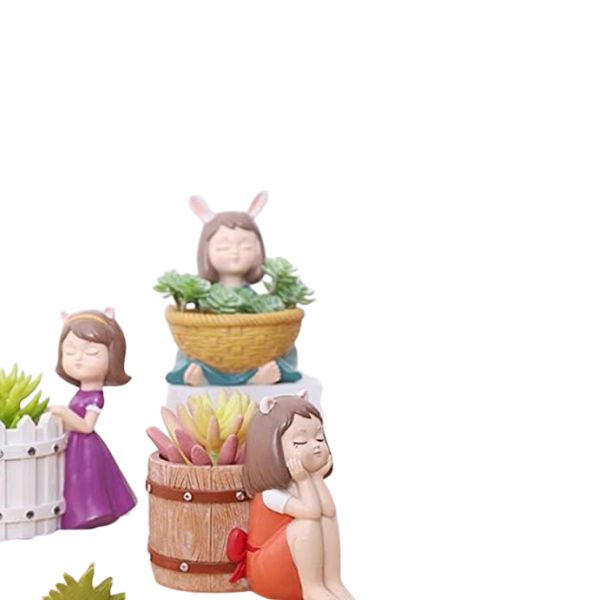 Girls Succulent Planter Pots Resin Creative Flowerpot Plant Container For Home Garden Office Desktop Decoration Multi