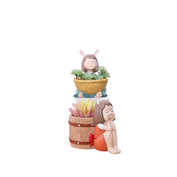 Girls Succulent Planter Pots Resin Creative Flowerpot Plant Container For Home Garden Office Desktop Decoration Multi
