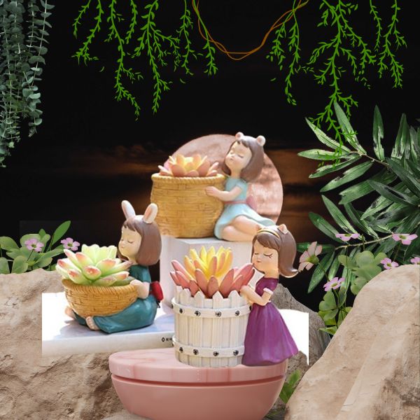 Girls Succulent Planter Pots Resin Creative Flowerpot Plant Container For Home Garden Office Desktop Decoration Multi