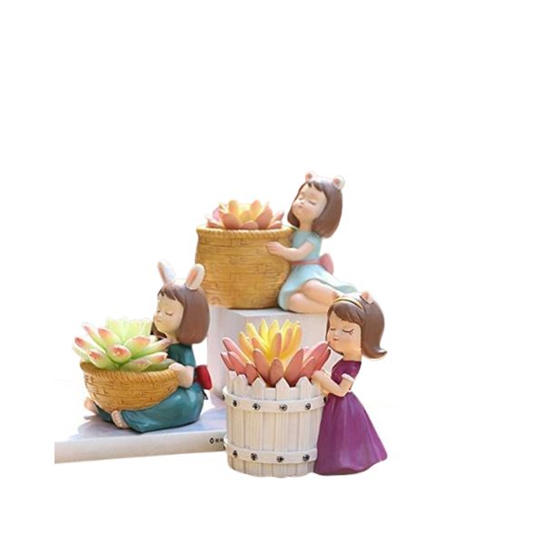 Girls Succulent Planter Pots Resin Creative Flowerpot Plant Container For Home Garden Office Desktop Decoration Multi