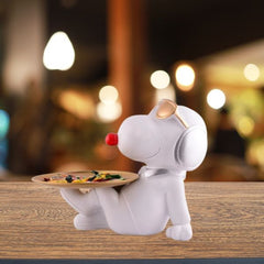 Crazy Dog Platter Decorative White Resin Dog Showpiece for Home Decor, Living Room, Table Decoration for Gifting 8 Inches