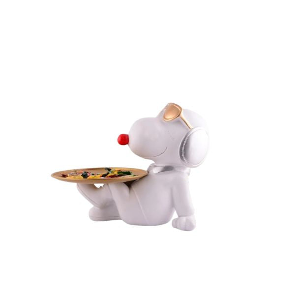 Crazy Dog Platter Decorative White Resin Dog Showpiece for Home Decor, Living Room, Table Decoration for Gifting 8 Inches