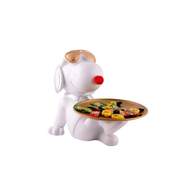 Crazy Dog Platter Decorative White Resin Dog Showpiece for Home Decor, Living Room, Table Decoration for Gifting 8 Inches